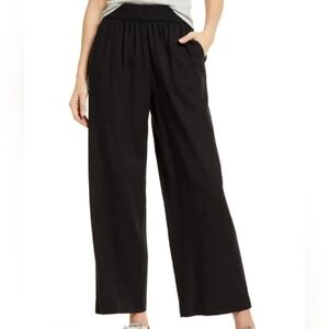 Wide Leg Black Linen blend Pants